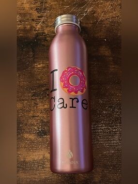 Manna Rose Pink Stainless Steel Insulated Water Bottle with Donut Graphic
